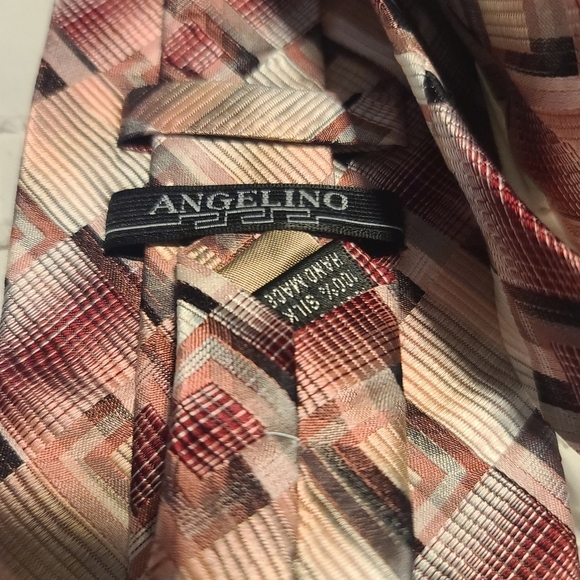 Angelino Pink & Black Silk Geometric Neck Tie - Picture 3 of 3
